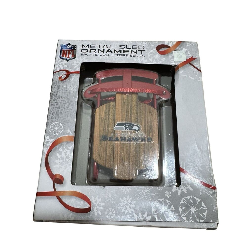 SEATTLE SEAHAWK NFL METAL SNOW SLED FUN CHRISTMAS ORNAMENT NEW